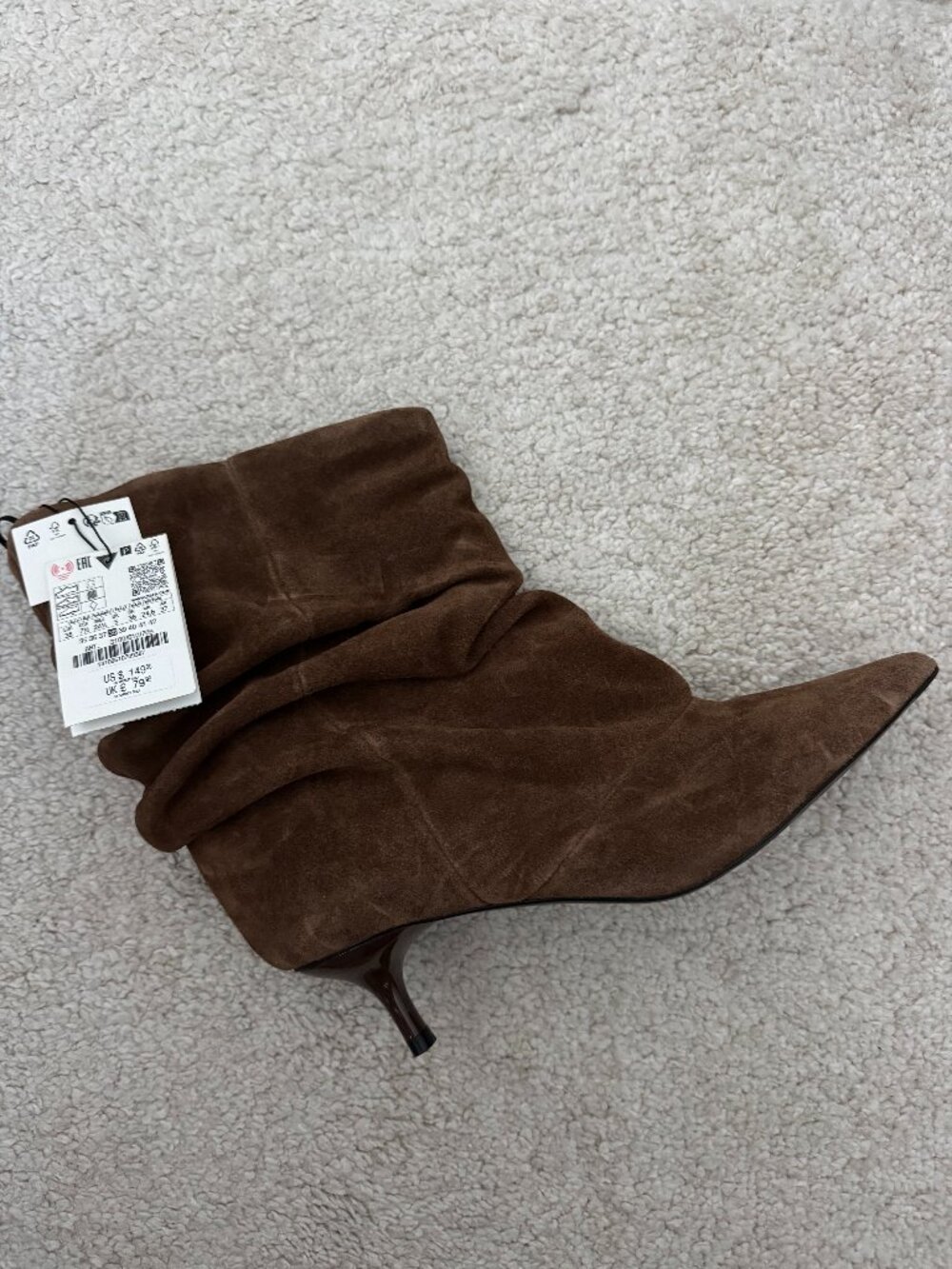 Zara Ruched Split Leather Ankle Boots | Dark Tan Brown | Kitten Heel | NWT - Picture 9 of 15